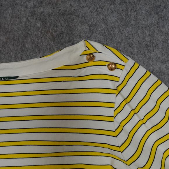 Ralph Lauren Top Womens Large Striped Long Bell Sleeve Gold Button Preppy Boat - Picture 2 of 11